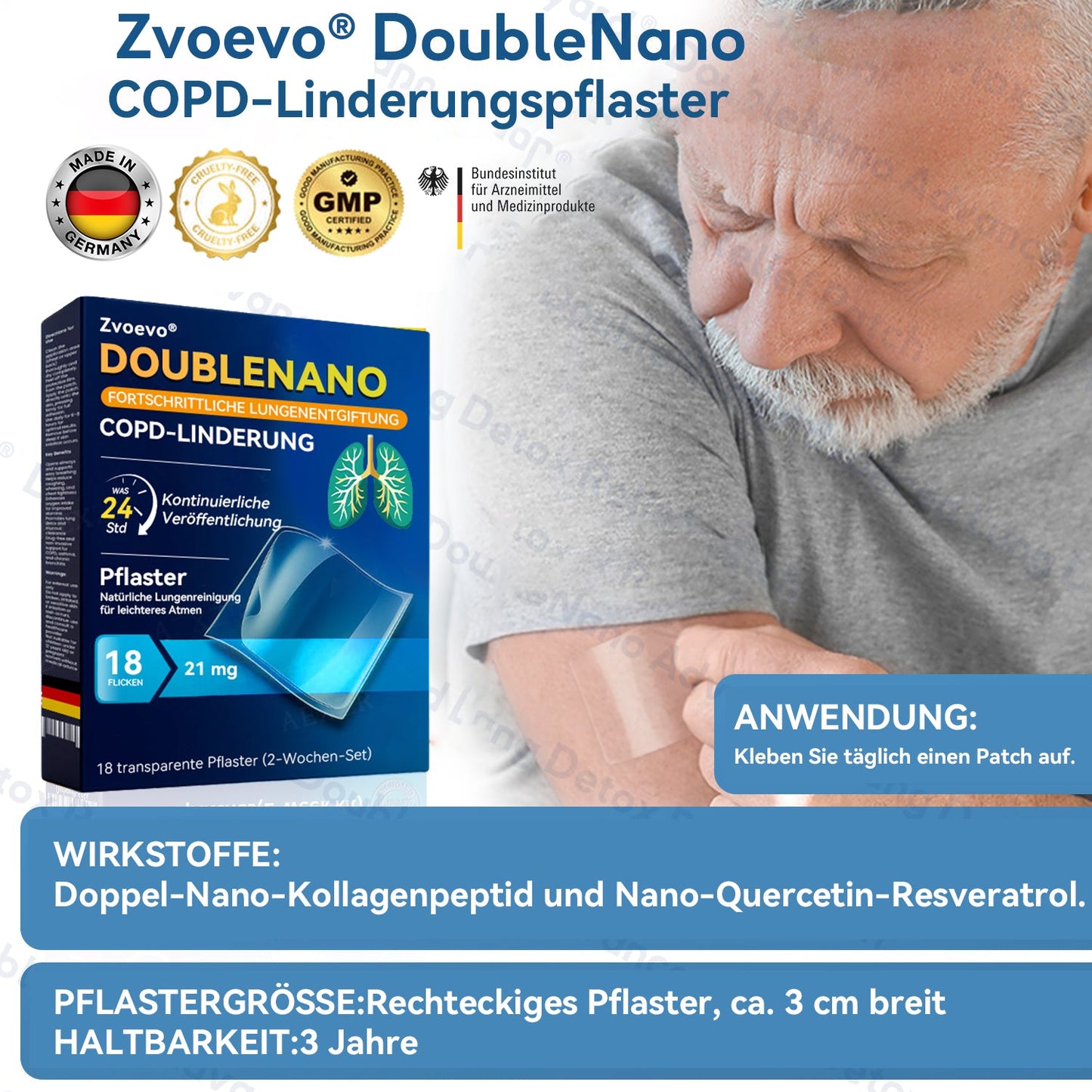 👨‍⚕️🏅BfArM-registriert | Zvoevo® DoubleNano COPD-Linderungspflaster (💝 Gezielte Behandlung bei Husten, Atemnot, Keuchen, Schleim, verstopfter Nase, Bronchitis, Allergiesymptomen und allgemeinen Lungenbeschwerden 🫁)
